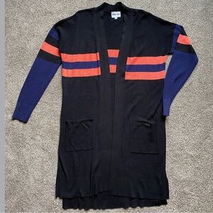 🎉NWOT OLIVE & OAK Striped Duster Cardigan, Women’s Size Med, Black/Navy/Coral